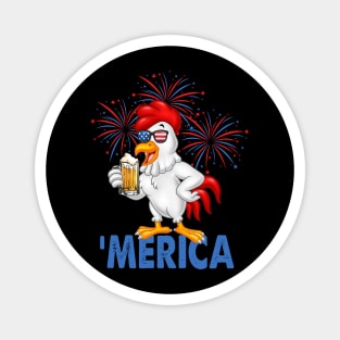Merica Funny Chicken with beer USA Flag 4th of July Magnet